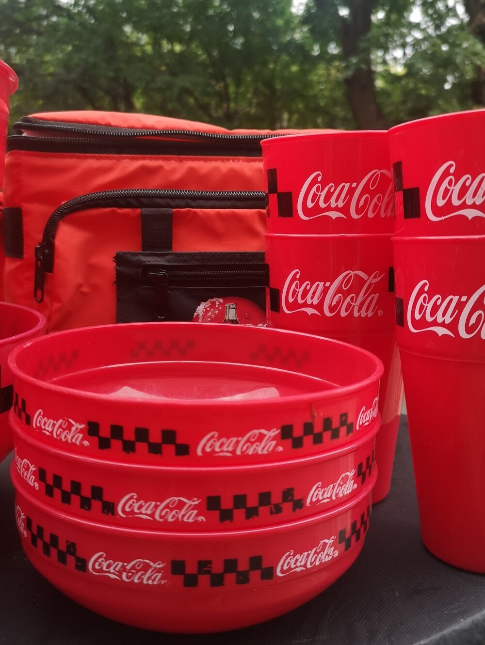 Vintage Coca-Cola Red Plastic Set, Cooler With Strap, Cups, Ice Bucket, Bowls